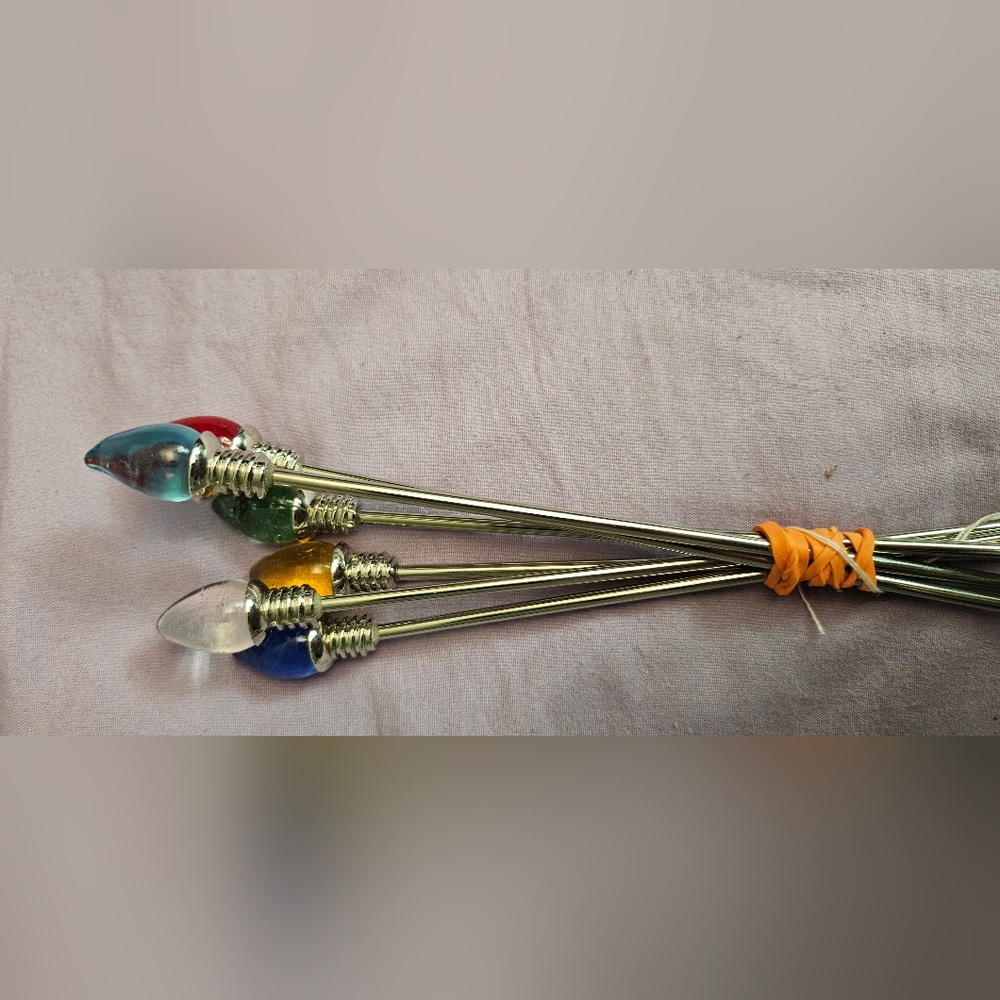 Colorful Christmas Light Glass And Stainless Stir Swizzle Sticks 6